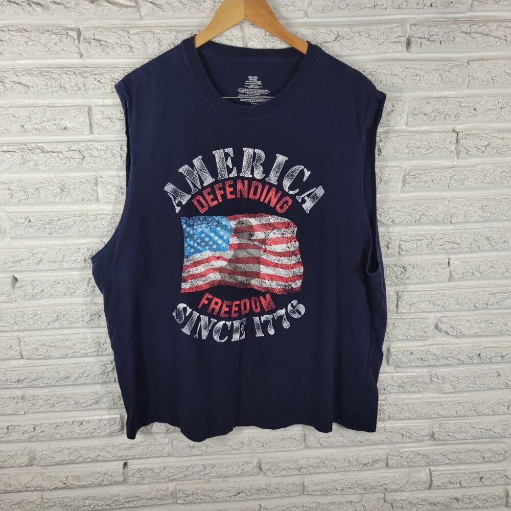 Mens Patriotic Shirt 2XL 50 52 Tee Sleeveless America Defending Freedom A24E
